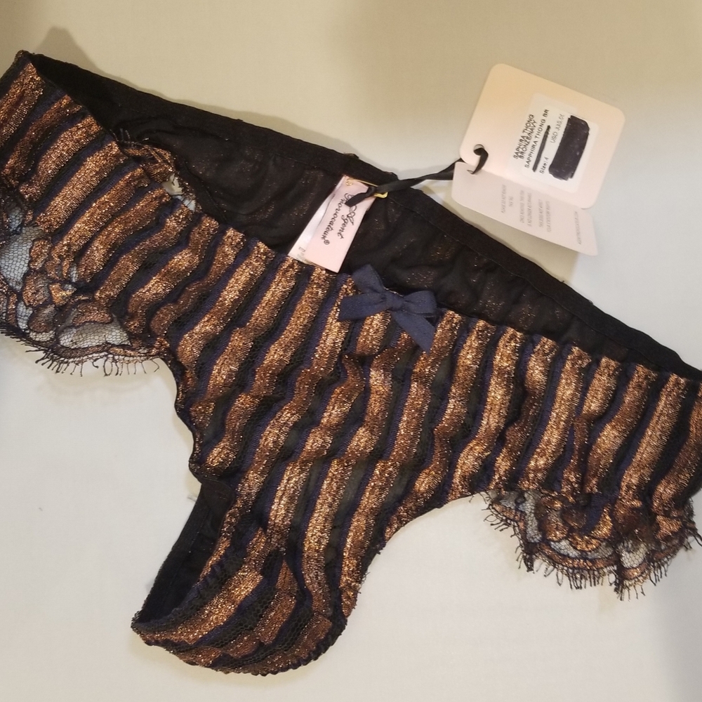NWT Agentprovocateur Sapphira Thong Bronze/Navy - Picture 6 of 7